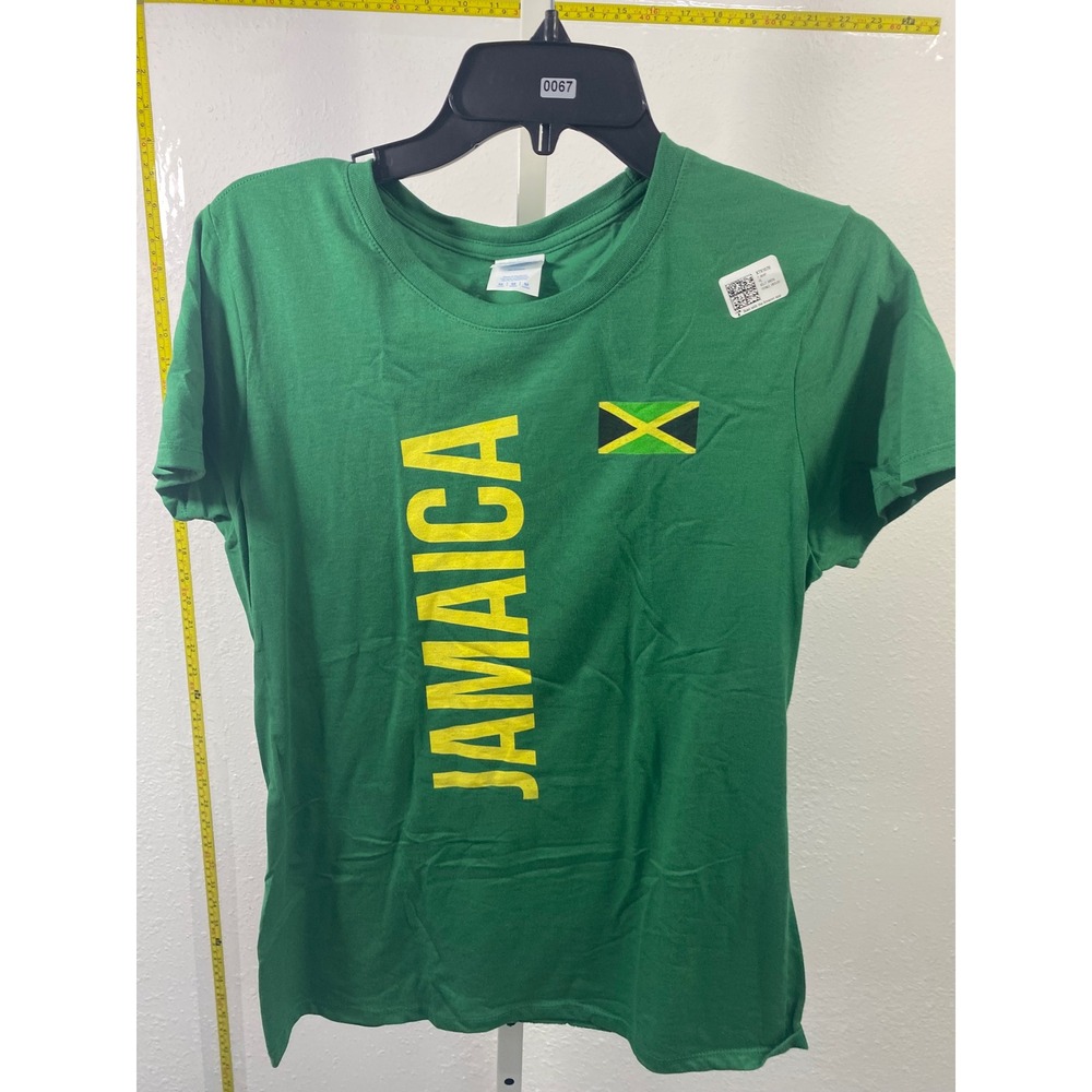 Port & Company Jamaica Flag Graphic T-Shirt Green Womens Medium Cotton Tee